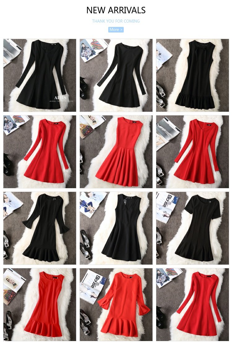 Xuân 2018 mới của phụ nữ có size lớn là váy dài tay màu đỏ mỏng phiên bản Hàn Quốc dưới đáy váy đen đầm xòe trung niên