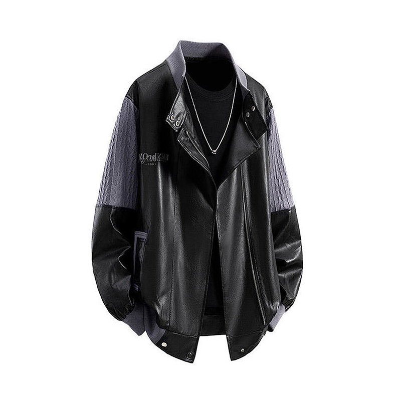 Maxsmance French Luxury Men's Clothing, Stylish Biker Leather Jacket, Spring Loose-Fitting Patchwork Lapel Coat, Trendy