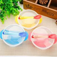 Em bé sơ sinh bộ đồ ăn trẻ em đặt cốc hút bát nhiệt độ đầu mềm muỗng nĩa muỗng chống trượt bà mẹ - Cup / Table ware / mài / Phụ kiện dụng cụ rửa bình 