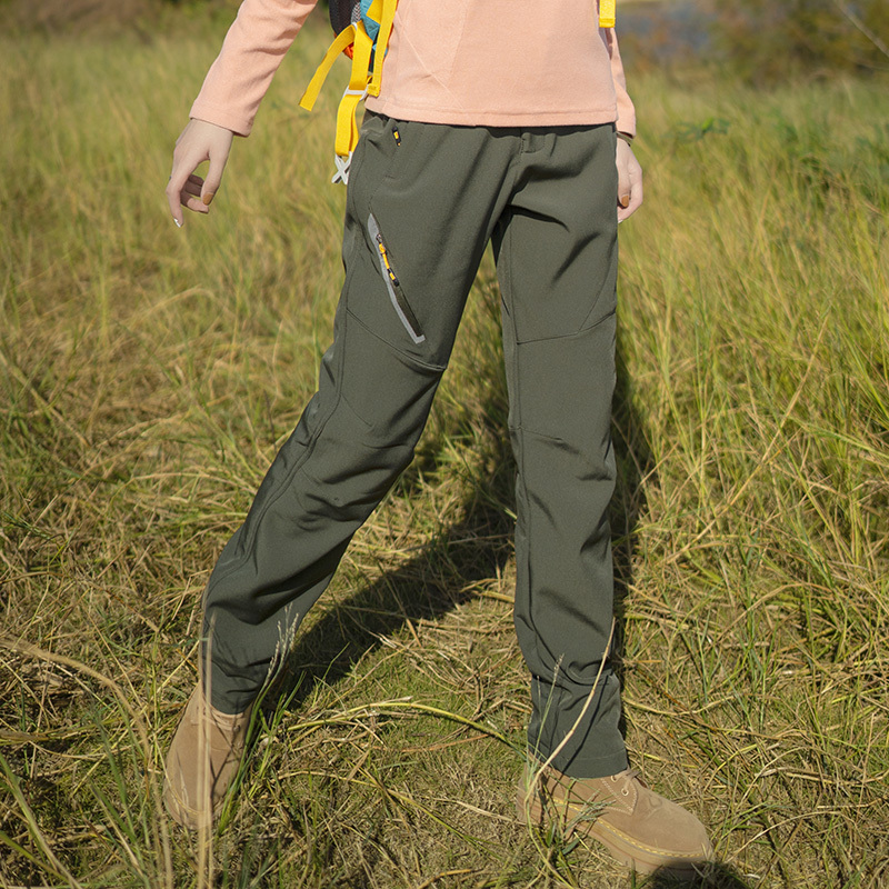 Women's Outdoor Softshell Pants, Windproof, Waterproof, Warm, Mid-Waist, Loose, Fleece-Lined, Thickened, Winter, Semi-Elastic Waist, Hiking Pants