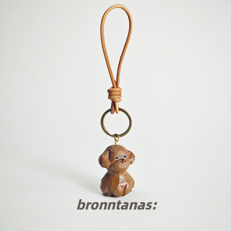 Wooden Carving Teddy Bear Keychain Pendant Puppy Ornament Birthday Gift for Girls Best Friend Gift Car Keychain
