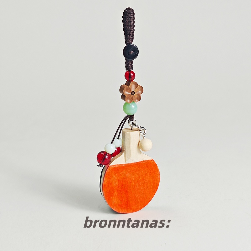 Handmade Wood Carving Table Tennis Racket Keychain Pendant Car Key Chain Backpack Pendant Creative Niche Birthday Gift