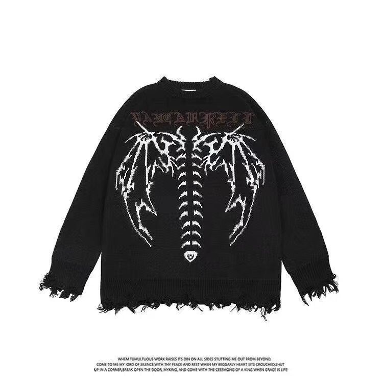 Autumn and Winter High Street Dark Gothic Letter Oversized Sweater for Men, Hip-Hop American Style Trendy Brand Embroidered Couple Knitwear Autumn and Winter High Street Dark Gothic Letter Oversized Sweater for Men, Hip-Hop American Style Trendy Brand Embroidered Couple Knitwear