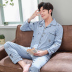 Mens đồ ngủ dài tay áo bông cotton cardigan bộ pajama mỏng bông trung niên bông trẻ nhà quần áo. 