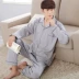 Bộ đồ ngủ nam cotton dài tay mùa xuân và mùa thu phù hợp với kích thước lớn Bộ đồ ngủ nam mùa hè mỏng phần thanh niên cotton lỏng pijama nam Bộ Pajama