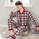 Mens đồ ngủ dài tay áo bông cotton cardigan bộ pajama mỏng bông trung niên bông trẻ nhà quần áo.