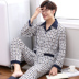 Mens đồ ngủ dài tay áo bông cotton cardigan bộ pajama mỏng bông trung niên bông trẻ nhà quần áo. 