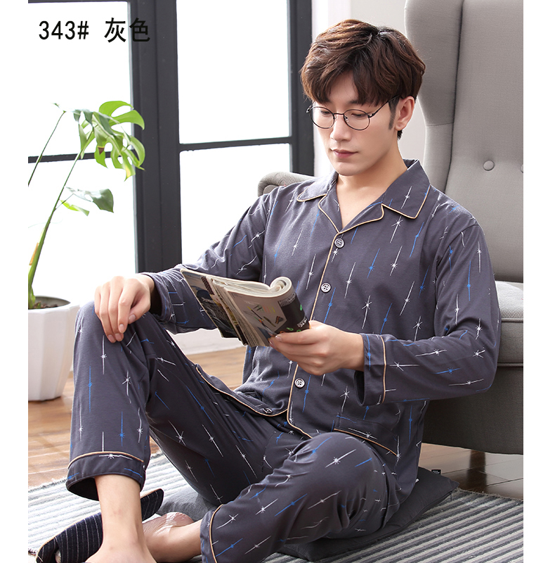 Pyjamas nam mùa xuân và mùa hè mùa dài tay cotton có thể mặc thanh niên cotton kích thước lớn phần mỏng cotton nam giới Hàn Quốc đồ ngủ mùa thu