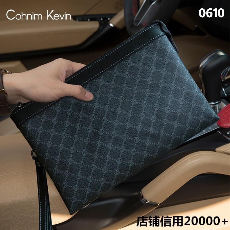 Cohnim Kevin Men's Hand Grip Bag Genuine Leather Wallet Letter Enveloping Casual Hand Wallet Man's hand grab bag