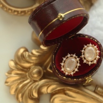 Retro palace Delicate Gentle Bezhu Temperament Patch White Crystal Love Oval Ear Nail s925 Silver Needle Earrings Woman