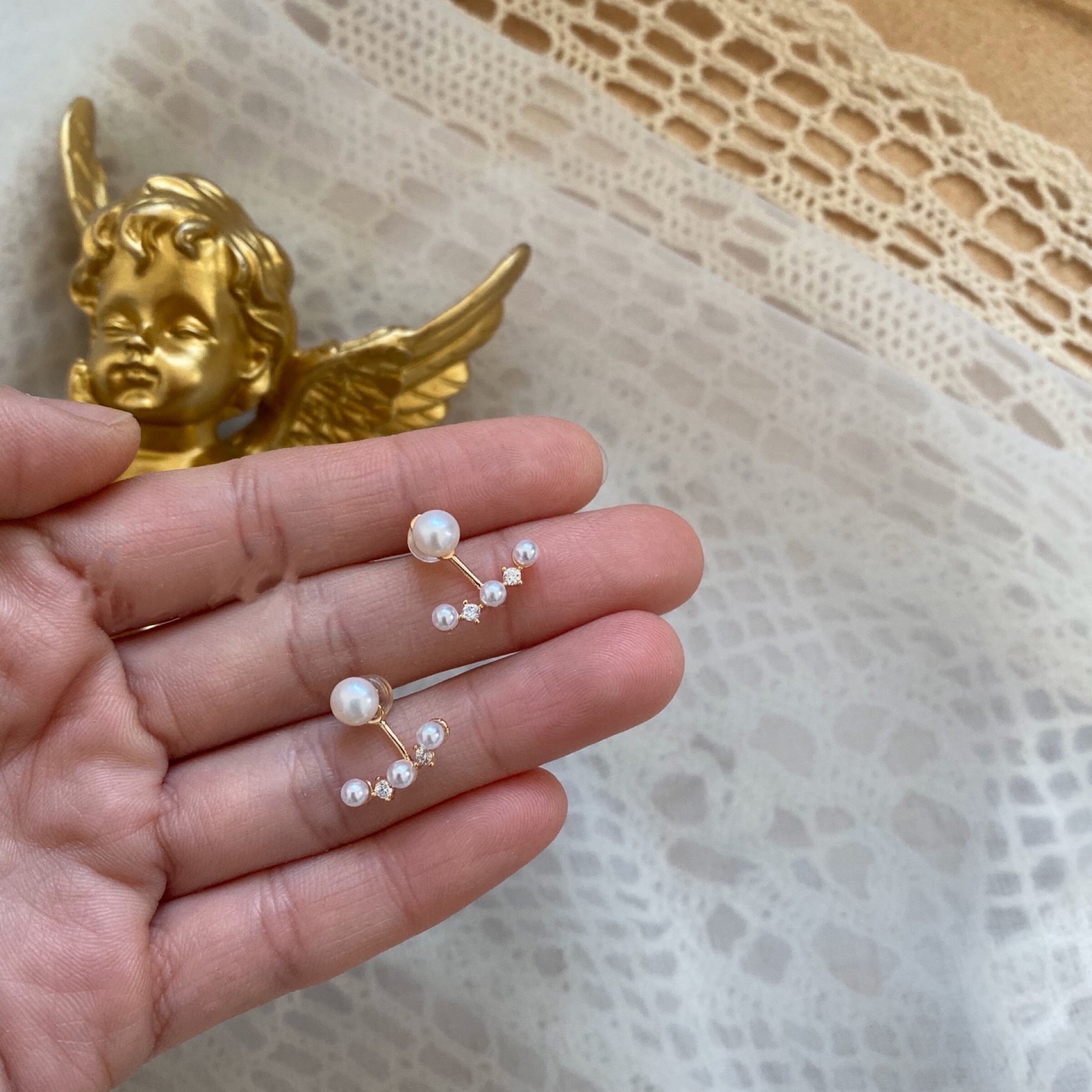 Natural Fresh Water Pearl Bay Pearl Earrings Earrings Girl American 14k Bag Gold Temperament Brief Elegance Net Red Ear Accessories