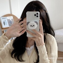 ins wind cute grey-ear bear bracket apply Apple 12 13Pro MaxX XS11 mobile phone shell 7 8plus