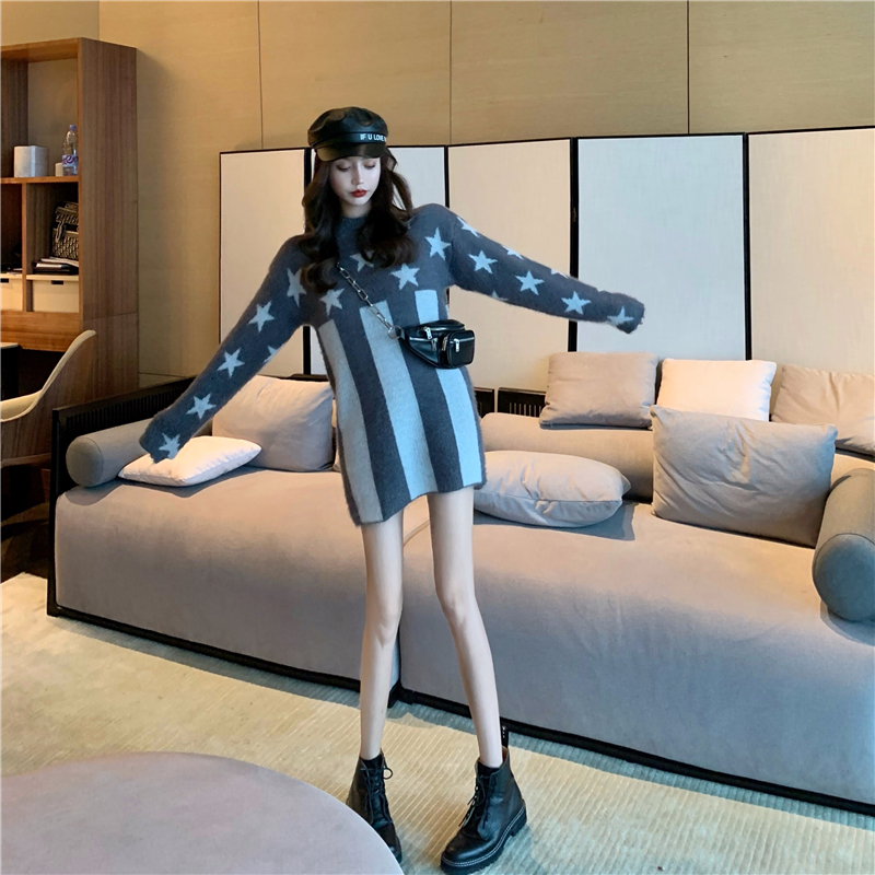 VK旗艦店 韓國風慵懶五角星針織衫長袖上衣