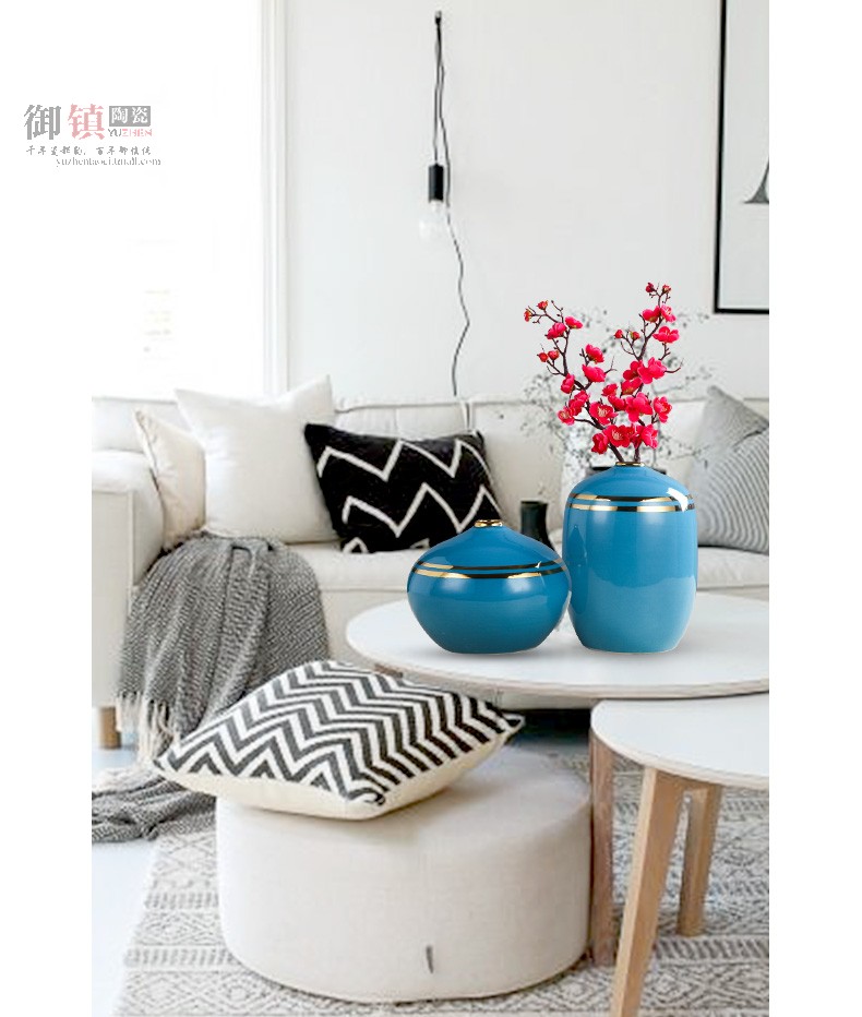 I and contracted ceramic household soft adornment blue vase electroplating furnishing articles sitting room porch TV ark, decoration