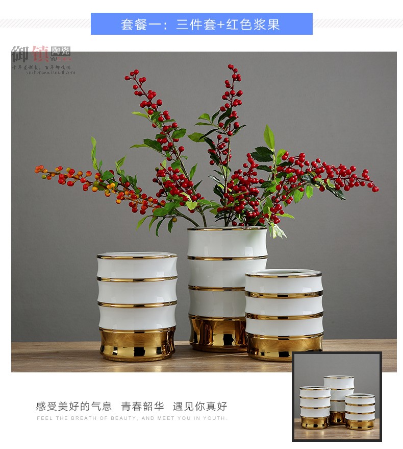 Northern wind jingdezhen ceramic vases, dried flowers, flower arrangement of three - piece of TV ark, wine cabinet decorative furnishing articles home decoration