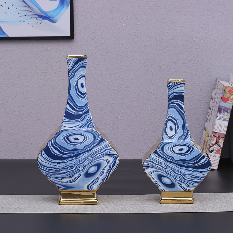 European creative agate lines fan flat bottle vase sitting room decoration flower arranging desktop ceramic dry flower is placed