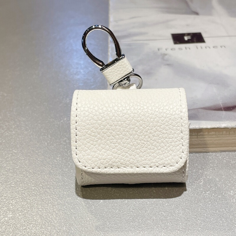 Casual White Pebbled Leather Suitable for AirPods 4Th Generation Wireless Bluetooth Headset Protective Cover Airpods1235 Integrated Soft Shell Airpodspro2 Anti-Fall New Model