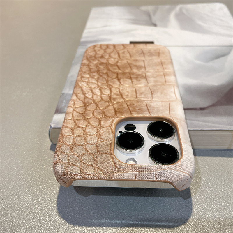 High-End Gradient Brown Crocodile Pattern Suitable for Apple 15 Phone Case iPhone 14 Pro Max Half-Pack 13 Anti-Drop 12/11 New Model 16Promax Hard Case