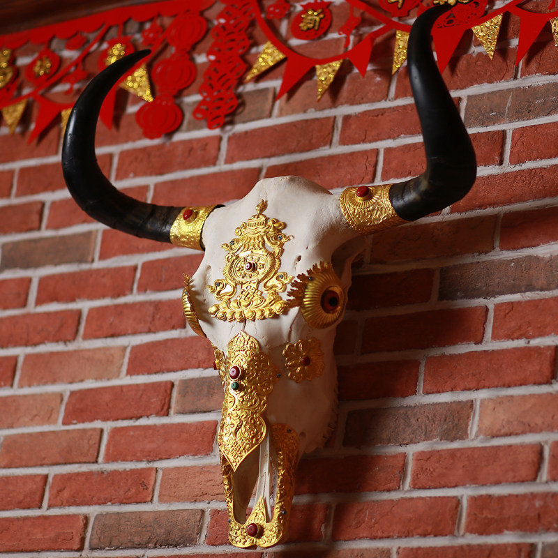 Hand-wrapped copper Yak skull decoration wall-mounted specimen ornaments Tibetan home decoration craft Minotaur gifts