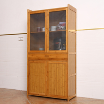 Cupboard modern simple assembly solid wood bamboo kitchen microwave oven Cabinet sideboard restaurant mesh breathable vegetable cabinet