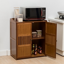 Kitchen cabinet microwave cabinet simple plate storage locker four-door cupboard solid wood bamboo rack sideboard