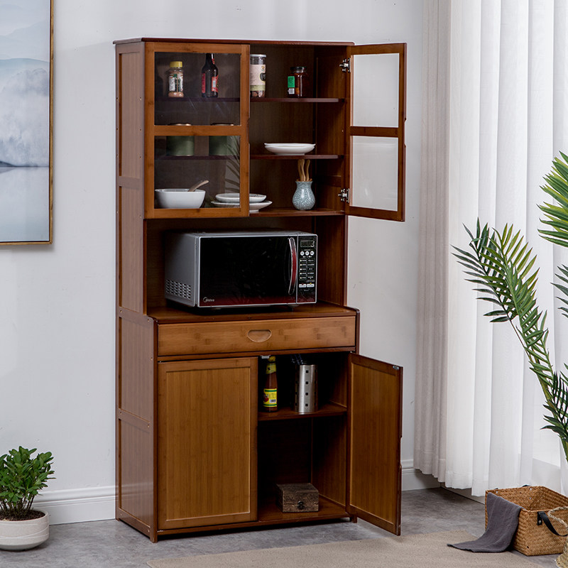 Kitchen Microwave Rack Household Simple Storage Cupboard Solid Wood Bamboo Simple Cabinet Storage Cabinet Sideboard