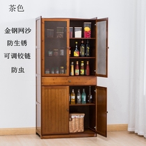 Side cabinet kitchen storage small cupboard condiment cabinet bamboo solid wood breathable mesh sand household tea cabinet Cabinet Cabinet
