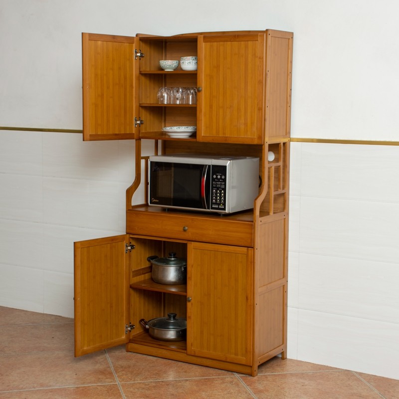 Simple sideboard cabinet kitchen microwave cabinet storage cabinet living room cabinet simple storage tea cabinet solid wood bamboo