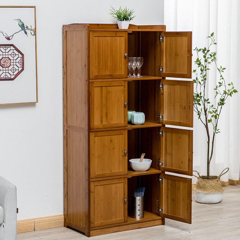 All-bamboo simple dining cabinet storage cabinet kitchen rack tea cabinet solid wood bamboo dish cabinet simple storage cabinet