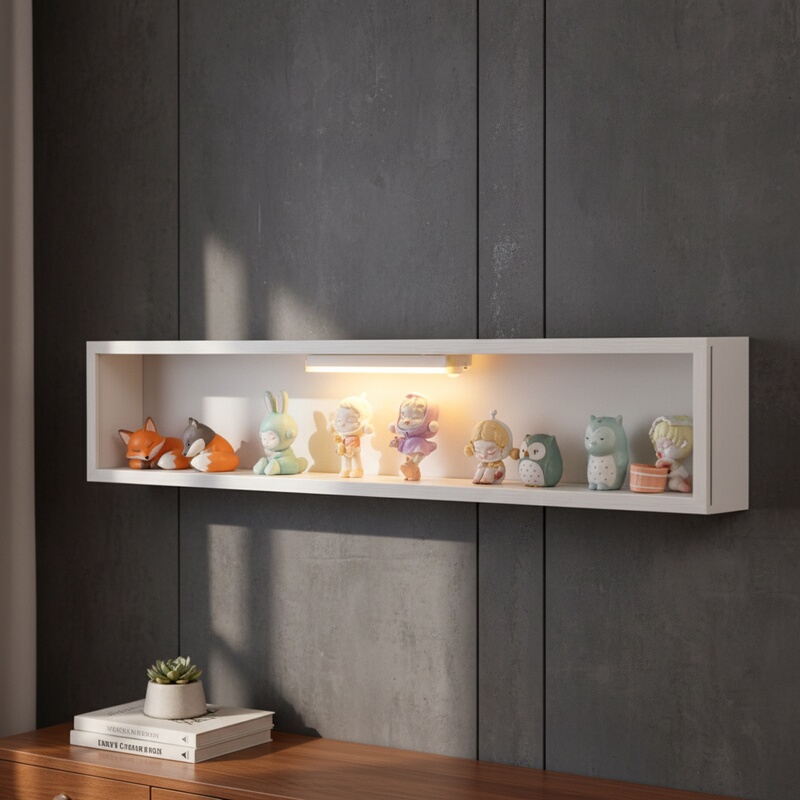 Acrylic Wall-Mounted Storage Display Rack with Light, Simple Display Cabinet, No-Drill Dustproof Rack