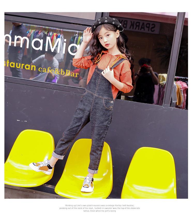 Quần yếm denim nữ mùa thu 2018 mới dành cho trẻ em Hàn Quốc Quần xiêm trong quần lửng ống rộng trẻ em shop quan ao baby