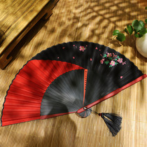 Chinese style folding fan silk female Hanfu folding fan tassel dance studio photography props fan ancient style gift fan