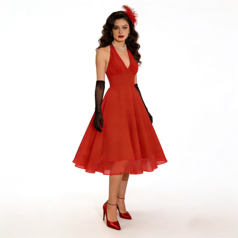 French Retro Hong Kong Style Romantic Ball Gown Banquet Dress Holiday Hepburn Annual Meeting Red New Year Dress