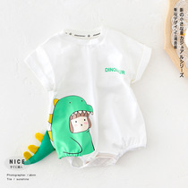 Ultra Cute Cartoon Dinosaur Khays Baby Short Sleeve One-piece Clothes Summer New Men And Women Baby Bag Farting Clothes Triangle Climbing