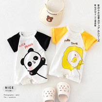 Cute Cartoon One-piece Clothes Baby Short Sleeves Clothes Summer New Baby Pure Cotton Khaclothes Bag Fart Shorts Climbing