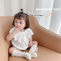 Korean version of Little Princess lace short sleeve ha clothes 2021 new baby Summer baby girl jumpsuit triangle climbing clothes thin