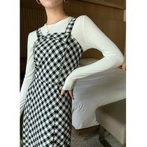 Pumen XUS niche single product vintage plaid stack wearing temperament sling dress female 2021 Autumn New