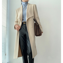 Pumen XUS high-end 100 Australian hair double-sided woolen coat womens large lapel jacket simple atmosphere womens long