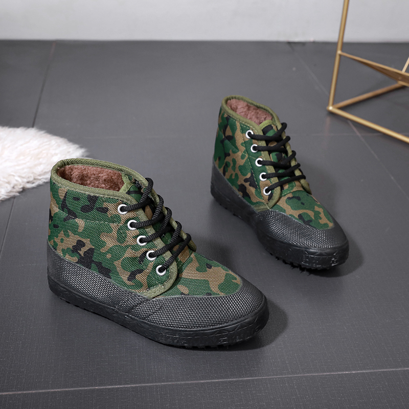 High tube plus velvet liberation site warm men and women thick winter non-slip solid color cold protection work training labor insurance work cotton shoes
