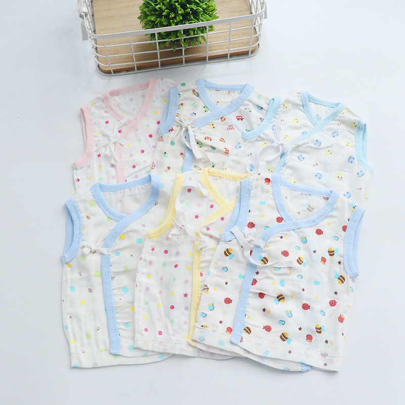 Baby Vest and Kimono, Summer Diagonal Placket Tie-Up, All-Cotton Sleeveless Undershirt, Thin Gauze Top, Small Vest