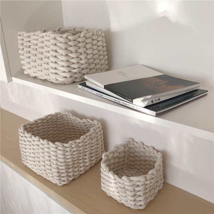 ins white hand-woven thick cotton rope storage box simple storage basket desktop dormitory snacks miscellaneous basket storage box