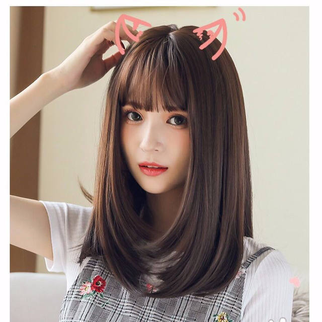 Shawl wig short hair female bobo medium long straight hair
