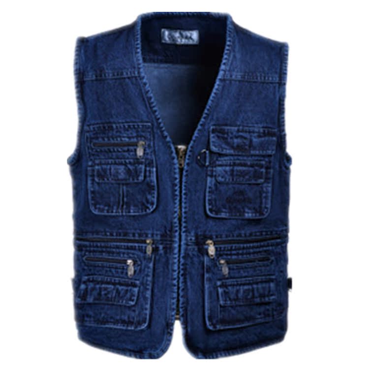 Đàn ông trung niên mùa xuân và mùa thu denim vest cộng với kích thước béo cha mặc vest denim giản dị Ông già trung niên thả rông - Dệt kim Vest