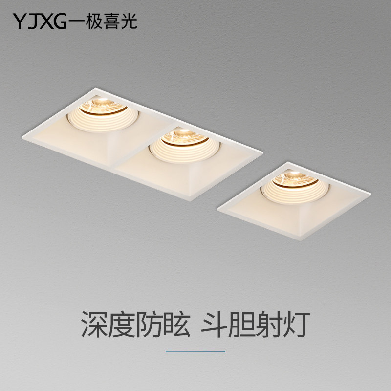 Bold light double head spotlight led embedded cob anti-glare suspended ceiling ceiling light grille light square narrow border spotlight