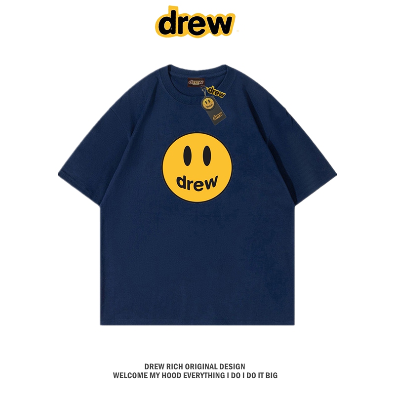Drew Smiley Face American Style Trendy Short-Sleeve Women's Top Summer High Street Pure Cotton Loose Couple Style Half-Sleeve T-Shirt Men's Trendy