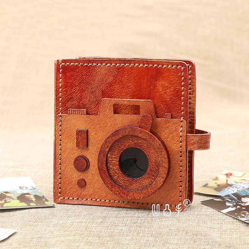 Polaroid Camera Photo Album, Genuine Leather, Creative Handmade, Rotatable Lens, Loose-Leaf Photo Storage Album, a Great Item
