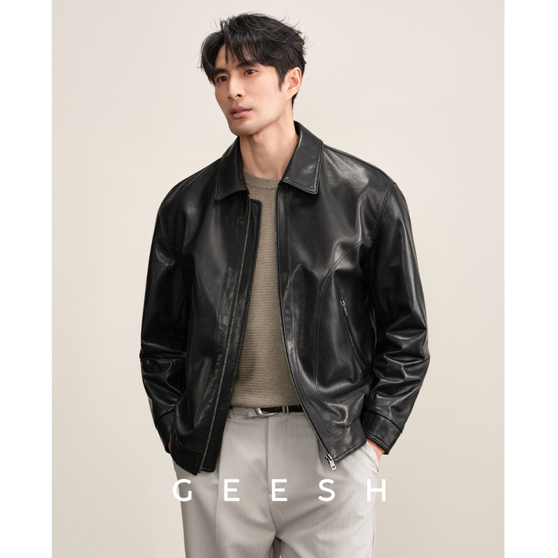 Relaxed and Stylish Genuine Leather Jacket for Men, 2026 New Model, Sheepskin down Coat with a Turn-Down Collar, High-End Men's Leather Jacket Relaxed and Stylish Genuine Leather Jacket for Men, 2026 New Model, Sheepskin down Coat with a Turn-Down Collar, High-End Men's Leather Jacket