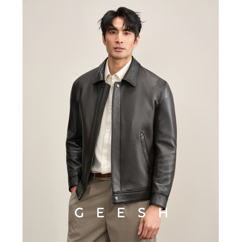 Low-Key High-End Leather Jacket for Men, Genuine Sheepskin Foam Leather, 2026 New Style, Turn-Down Collar, Casual Leather Jacket for Autumn