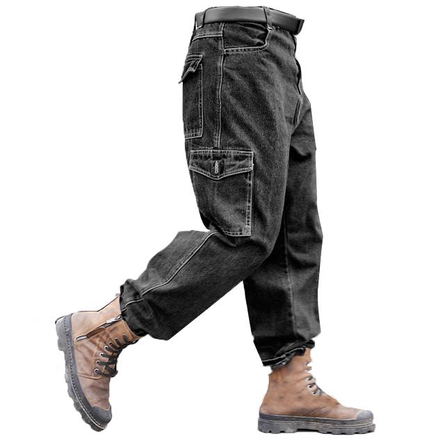 Thickened straight denim work pants for men, wear-resistant and iron-resistant loose overalls for workers, welders, auto repair labor insurance pants