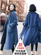 Màu xanh khói trên đầu gối áo len nữ dài đoạn 2018 mới dài phần Hepburn gió với thắt lưng len